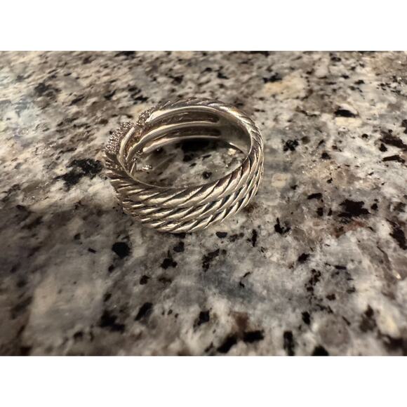 David Yurman Willow Diamond 925 Sterling Silver 3 Row Wide Band Ring Sz 7.5 - Picture 12 of 16